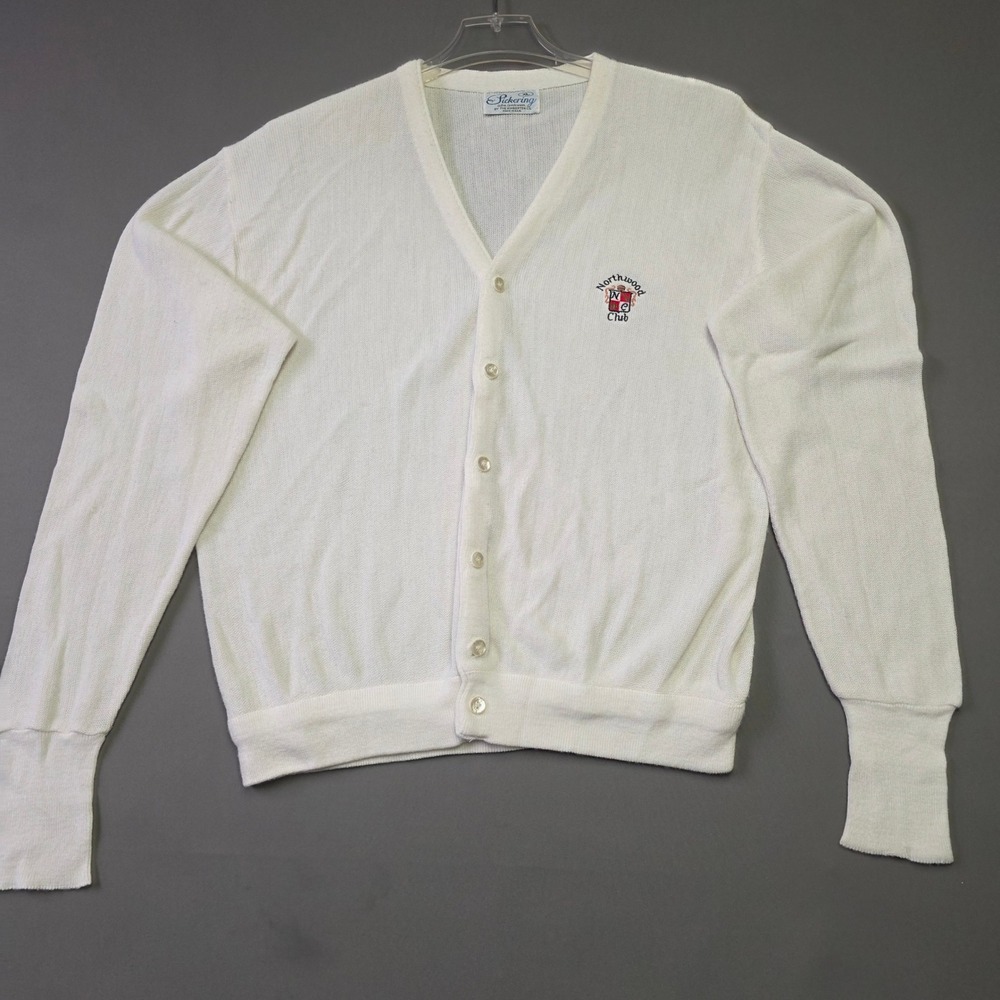 Vintage Pickering Northwood Club White Cardigan Sweater Mens XL Made in USA
